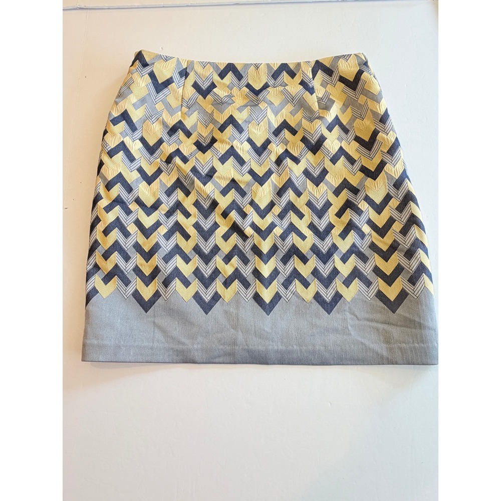 MSSP Max Studio Chevron Mini Skirt Yellow Grey Blue Geometric Size 8